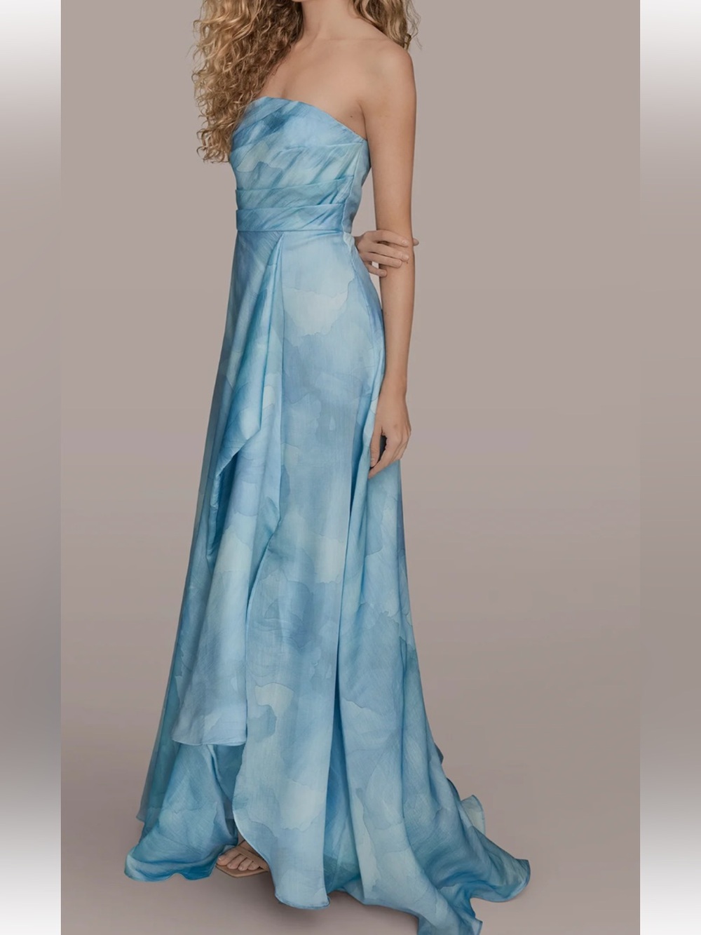 Donna Karan ORGANZA FLORAL STRAPLESS BALL GOWN,sz 16,blue, New